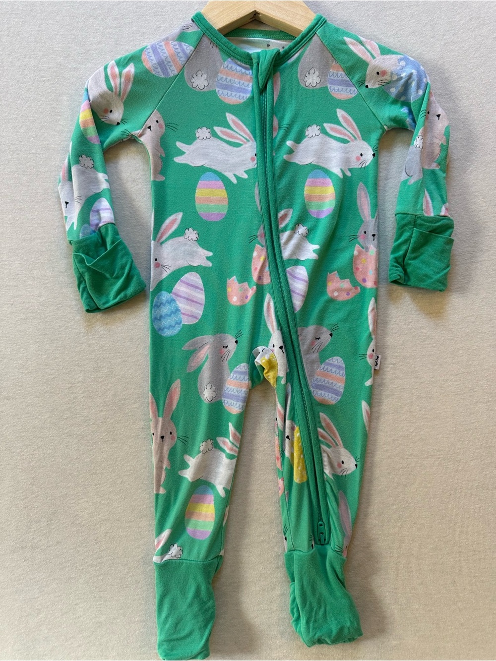 Little Sleepies Easter Bunny Green Bamboo Zip Footie 0-3M